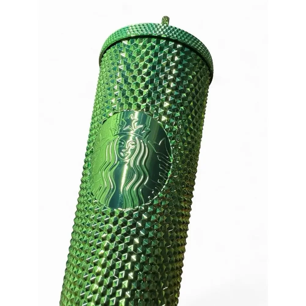 Starbucks Metallic Green Studded Tumbler 24oz Venti Read Lid Crack